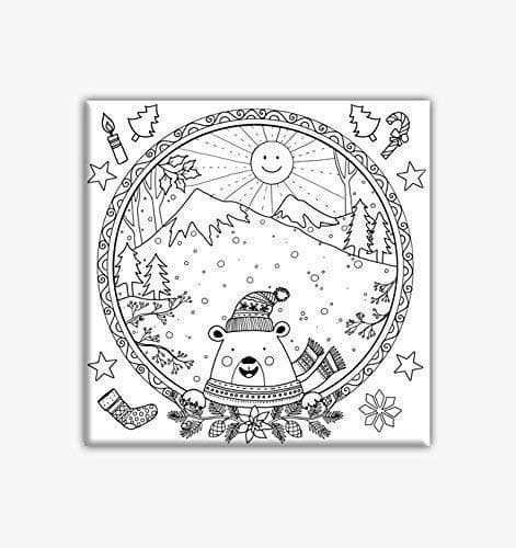 Christmas Coloring Canvas For Adults, Stretched primed canvas 8 x 8 Inches