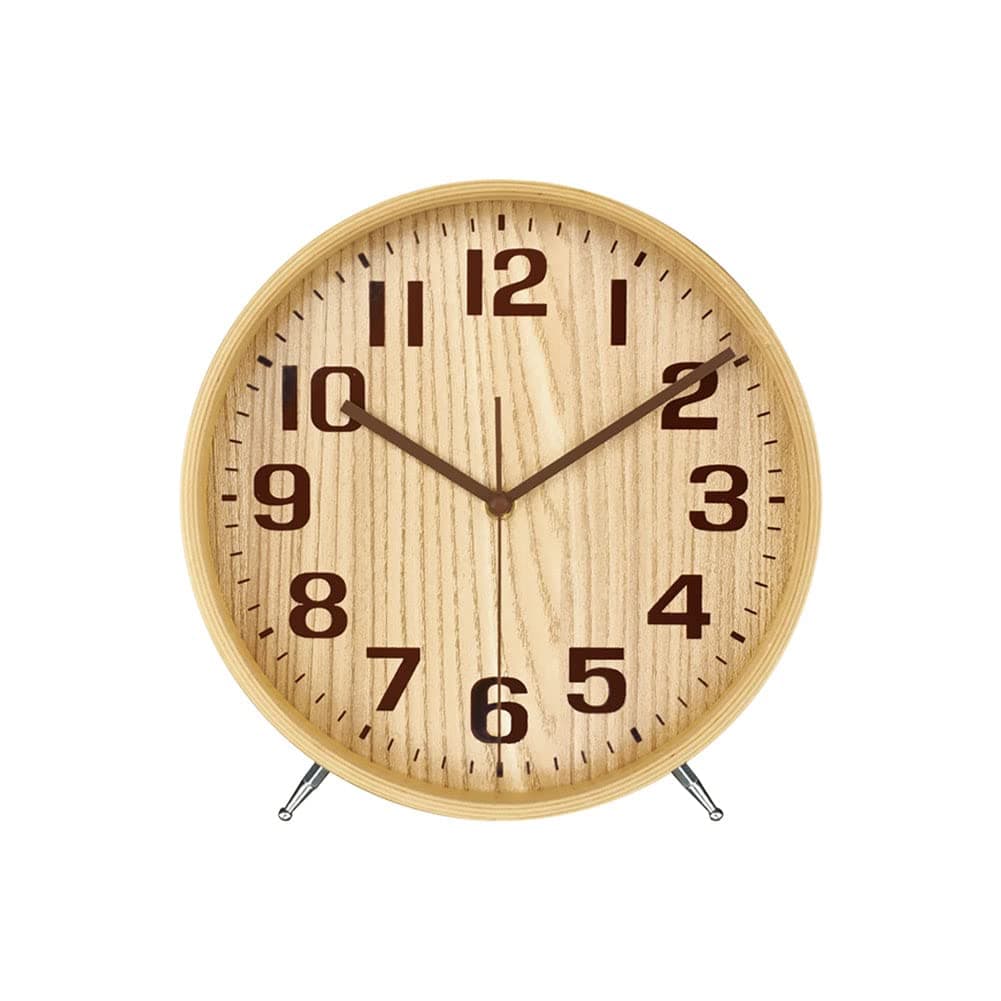 8 Inch Wood Desk Clocks Battery Operated for Living Room Bedroom Bedside Kitchen Round Decor Table Clock Silent Non Ticking Quiet Sweep Second Hand Quartz Large Numerals KSZ823 Natural