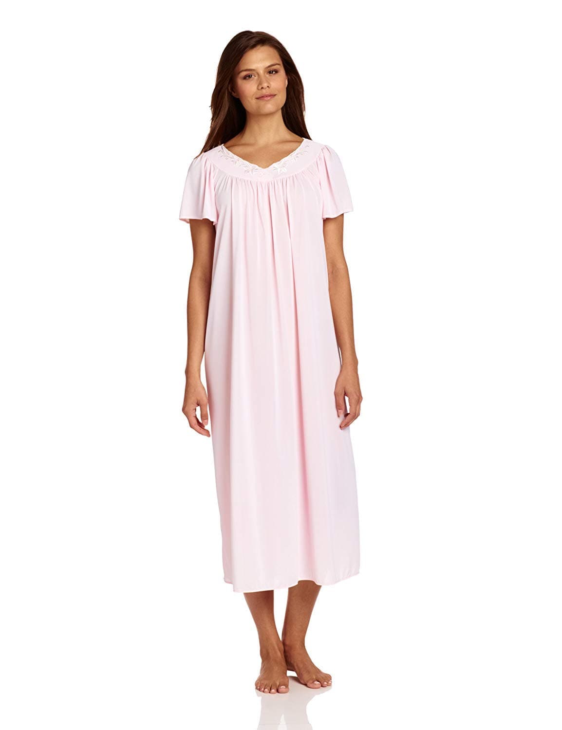 Miss ElaineNightgown - Women's Long Tricot Nightgown, Short Flutter Sleeves, Comfortable Lightweight Fabric, Sleepwear