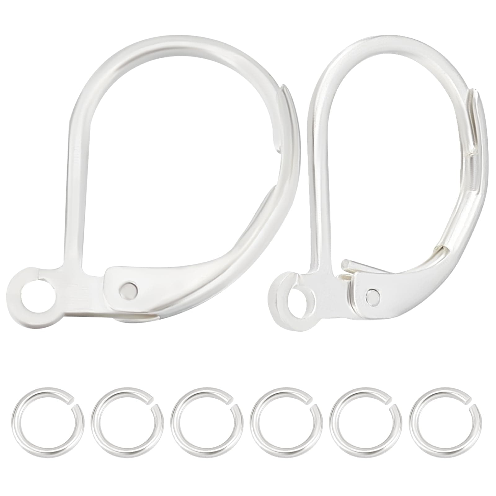 Beebeecraft 1 Box 50Pcs Leverback Earring Findings 925 Sterling Silver Plated French Earring Hooks with 50Pcs Open Jump Rings for Jewelry Earring Making