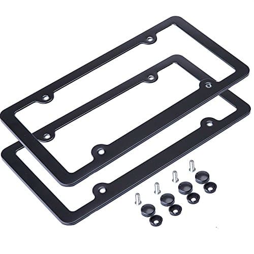 Stonepack License Plate Frame Aluminum Alloy with Stainless Steel Screw Caps (Black 4 Holes)