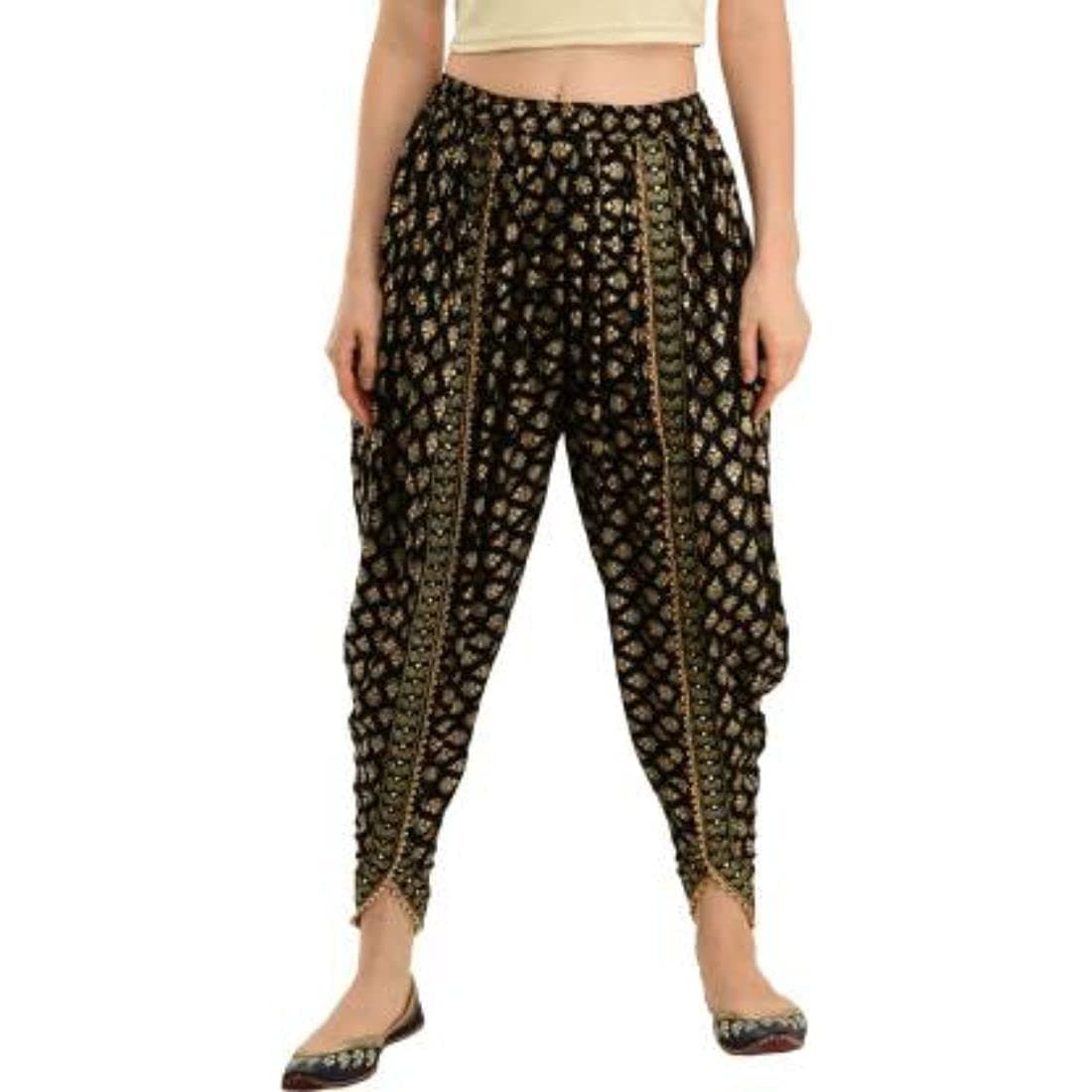 S R Collection Women/Girls Cotton/Rayon Solid Full Length Lace Loose Fit Plain Dhoti Pant/Salwar/Patiala (Free Size 28-36)