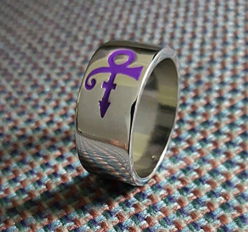 Genelies Treasures New Steampunk Prince RIP Ankh Sign Symbol Purple Rain, Artist Silver Wedding Band Ring Purple Logo Size 8, 9, 10 (9, Purple)