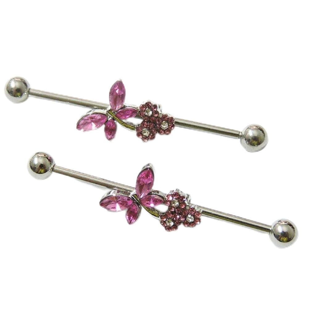14 gauge 35mm Gem Rhinestone Flower Dragonfly Industrial Barbells