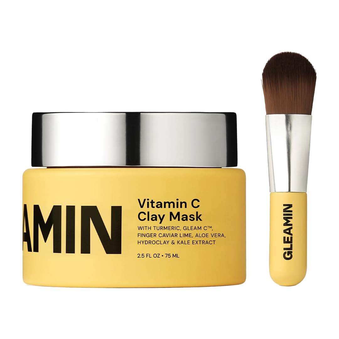 Gleamin Vitamin C Clay Mask for Dark Spots - Brightening Clay Face Mask with Turmeric, Deep Cleansing & Pore Refining Treatment, Helps Improve Uneven Tone & Post-Blemish Texture, 2.5 oz Up to 20 Uses