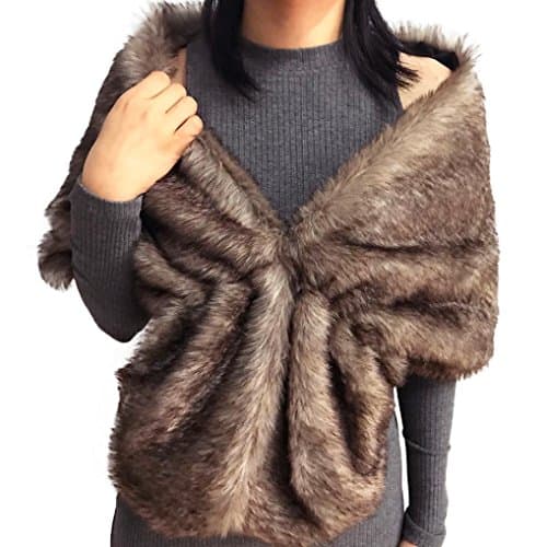 RNTOP Fashion Elegant Bridal Wedding Faux Fur Long Shawl Stole Wrap Shrug Scarf (Brown)