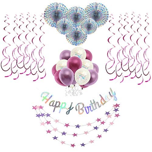 Birthday Decorations for Women Purple Balloons Birthday Party Supplies for Girls, Happy Birthday Banner for Party Decorations Suit for 16th 18th 20th 25th 30th 35th 40th 50th 60th 70th 80th