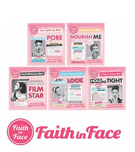 Faith in Face best facial masks (5pcs mix pack)- AFTER SHOWER LOOK, BLACK & WHITE FIRM STAR, HOLD ME TIGHT, MISS INVISIBLE PORE, NOURISH ME HYDROGEL FACIAL MASK