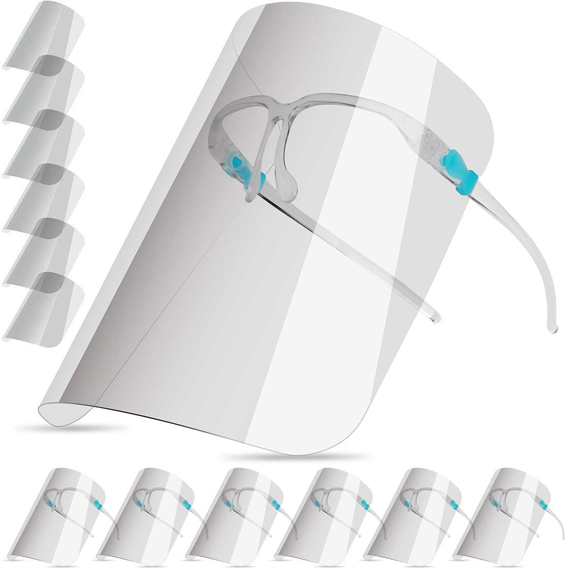 salipt Anti-fog Reusable Face Shields with Glasses Frame Set for Men and Women,6 Glasses and 12 Shields