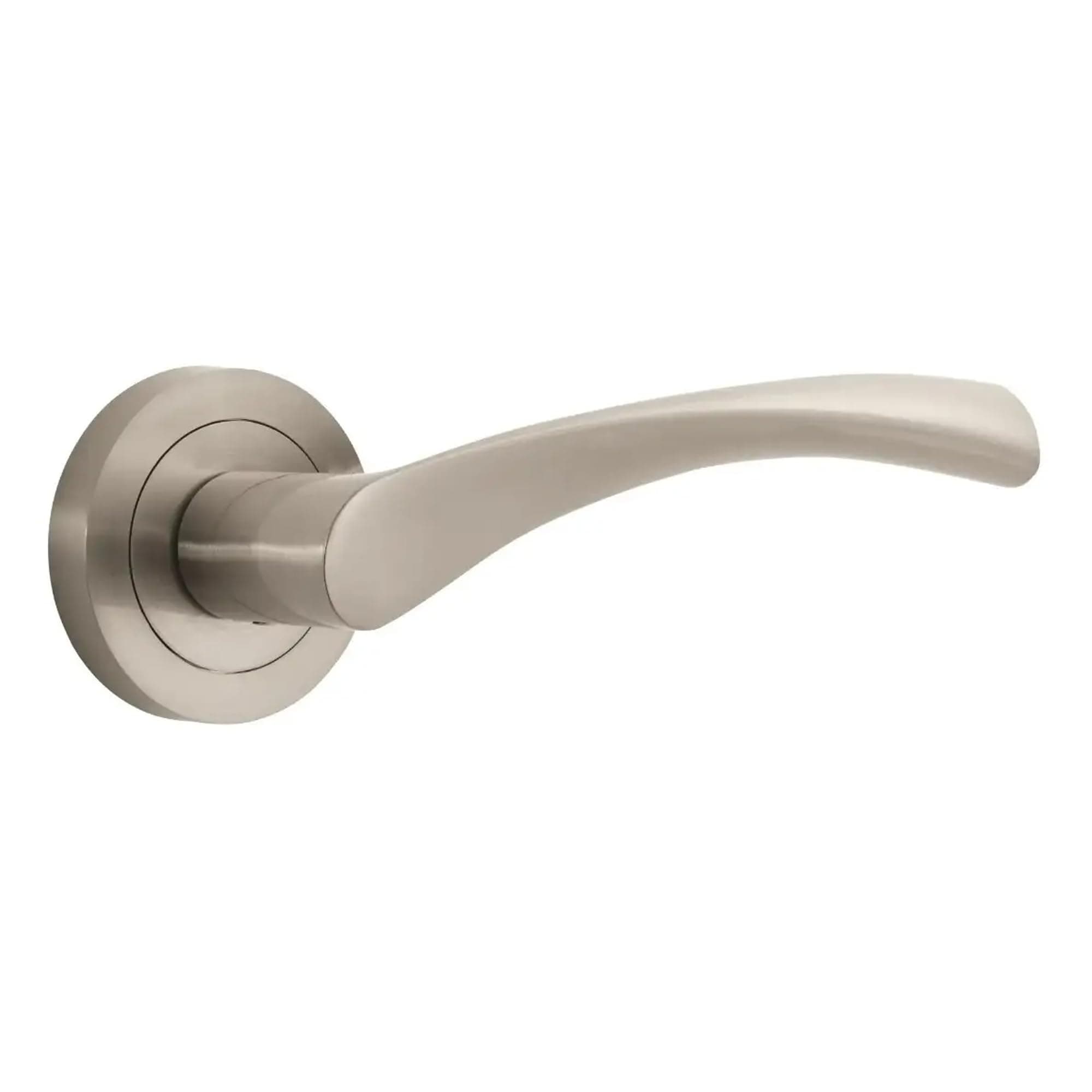 Marvel Lever on Rose Door Handle - Contemporary Design- Brushed Nickel - 1 Pair - Fixings Included - Interior Use