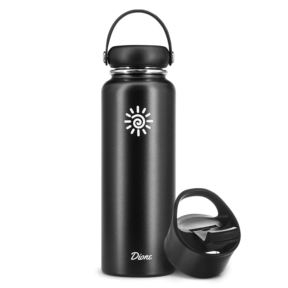 Water Bottle 40 oz. Flask Double Wall Stainless Steel & Vacuum Insulated (Black) Sport Hydro Container (Standard Mouth/Leak Proof/BPA Free Cap), (MB000315)