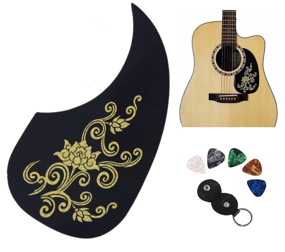 Acoustic Guitar Sticker Pickguard Scratch Protective Sticker + Guitar Picks and Picks Holder