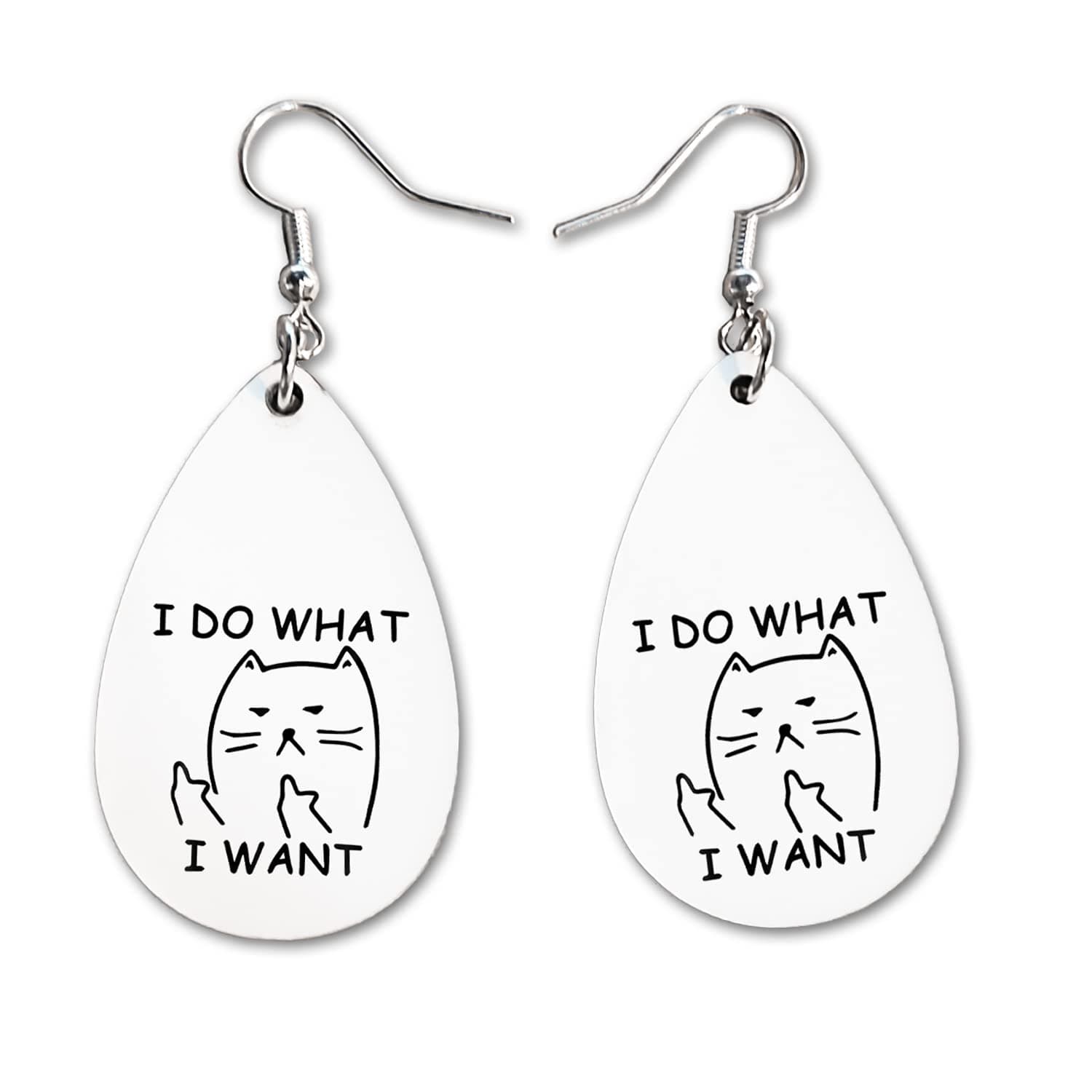 HandmadeNovelty Fun Dangle Earrings Set | Cute Girls Womens Jewelry Earings | Double Sided Print | Holiday Gifts | I Do What I Want Cat XMAS Adorable Fashion Accessories