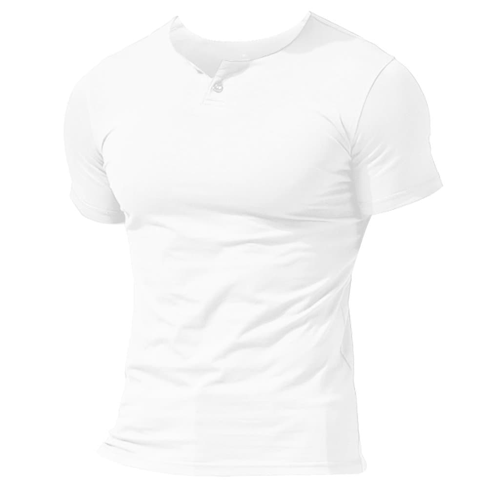 Muscle AliveMens Summer Casual Short Sleeve Henleys T-Shirt Single Button Placket Plain v Neck Shirts