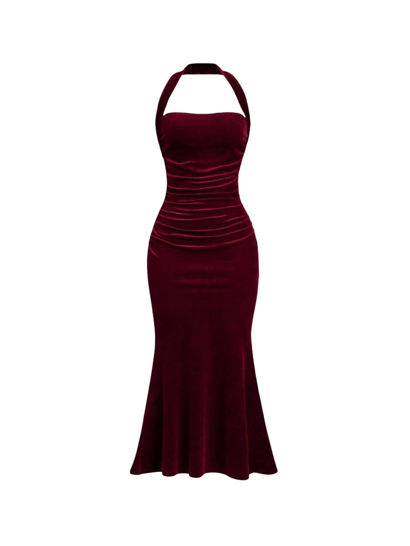 VerdusaWomen's Backless Halter Neck Fishtail Dress Velvet Bodycon Party Dress