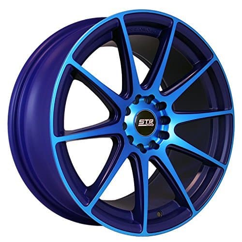 STR 524 18X9 +35 NEON BLUE WHEEL FIT CUSTOM WHEEL DRILL FOR LUG NUTS 5 AND 4