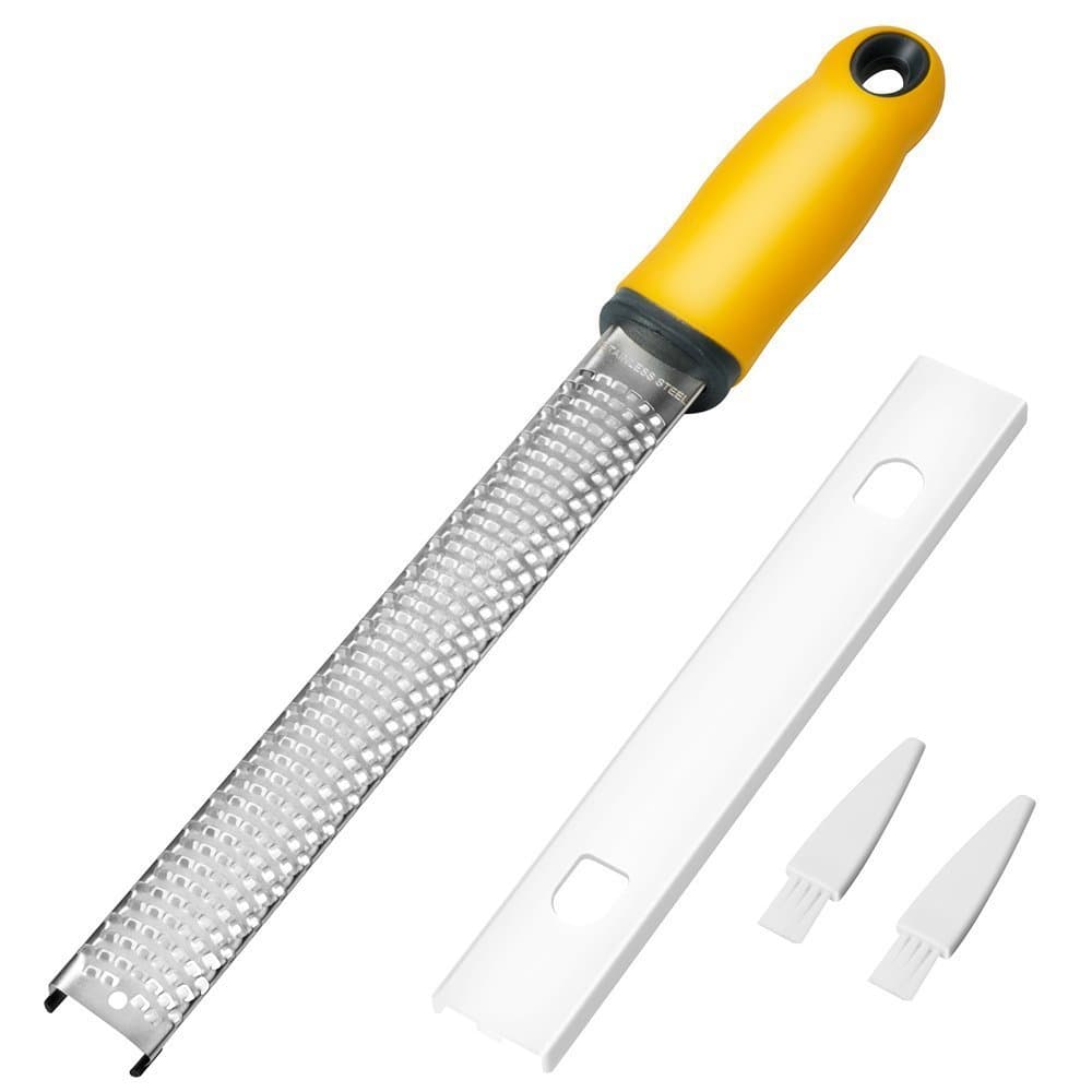 Premium Lemon Zester with Hanging Loop, Siasky Stainless Steel Cheese Grater for Cheese, Lemon, Coconut - Razor - Sharp Stainless Steel Blade + Protect Cover + 2 Pcs Clean Brush