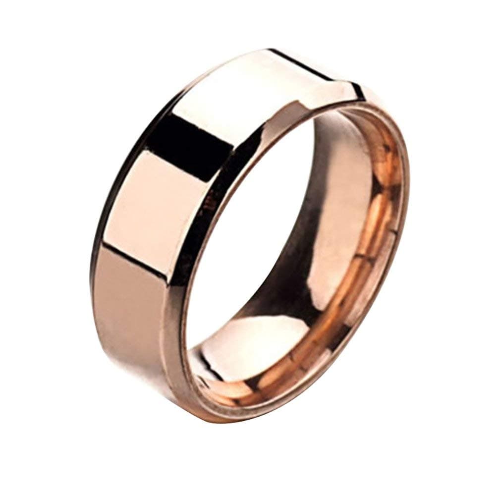 Wintefei Fashion Simple Unisex Lovers Stainless Steel Mirror Finger Rings Jewelry Gifts - Rose Gold US 8