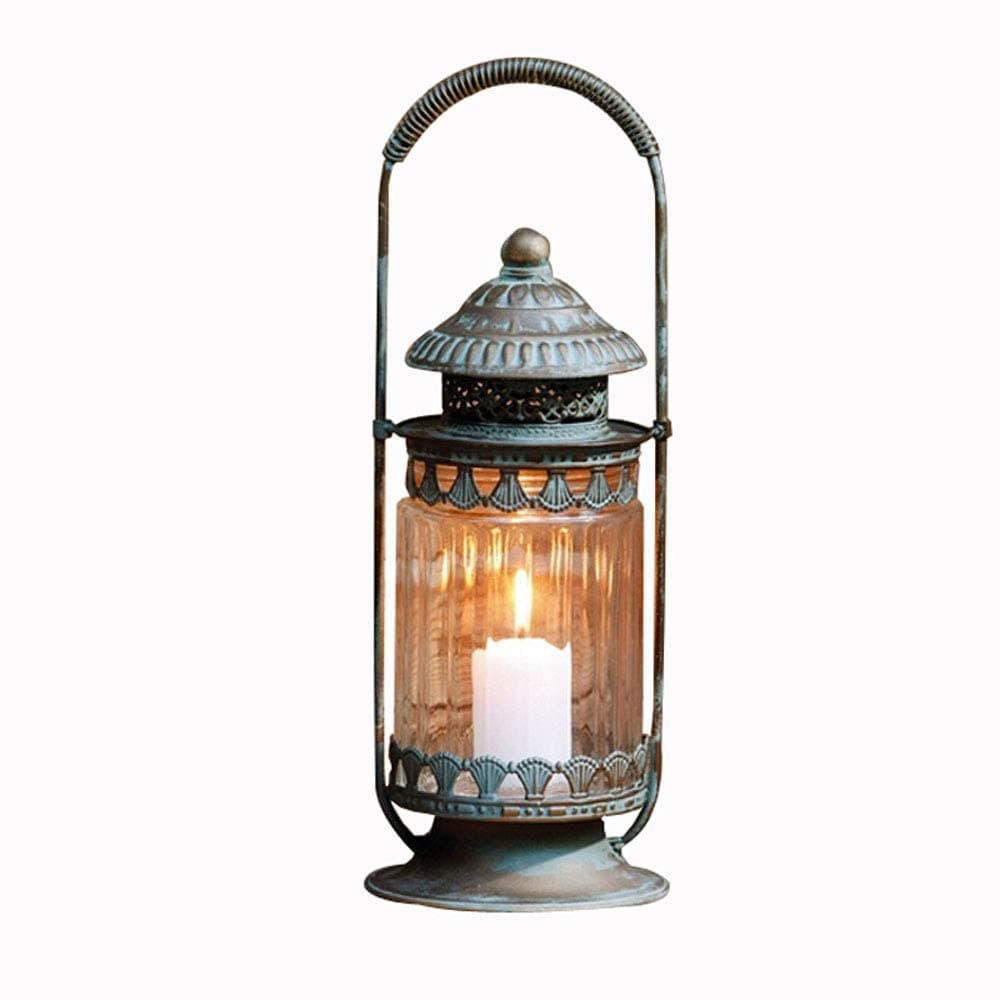 Sungmor Antique Style 15.35 Inch Windproof Metal Candle Lantern | Decorative Hanging Tabletop Lantern Candle Holder | Perfect for Parties,Vintage Wedding Tabletop Centerpiece,Home Decoration