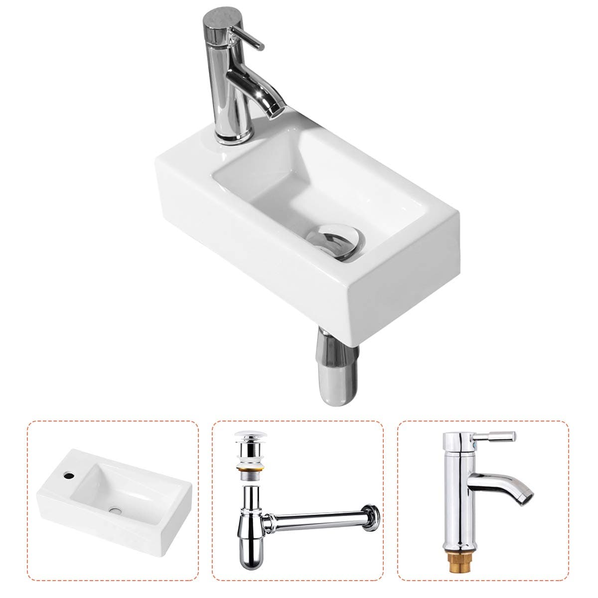 Gimify Bathroom Corner Sink Wall Hung Basin Rectangular Wall Mounted Small Cloakroom Sink Ceramic Modern in White - Faucet & No Overflow Drain Included