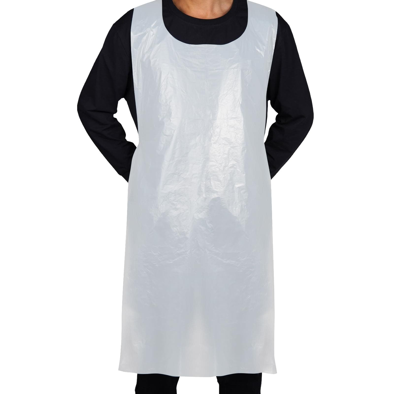 Disposable White Plastic Aprons, 46 inches x 28 inches Waterproof Polyethylene for Cooking Painting Arts n' Crafts