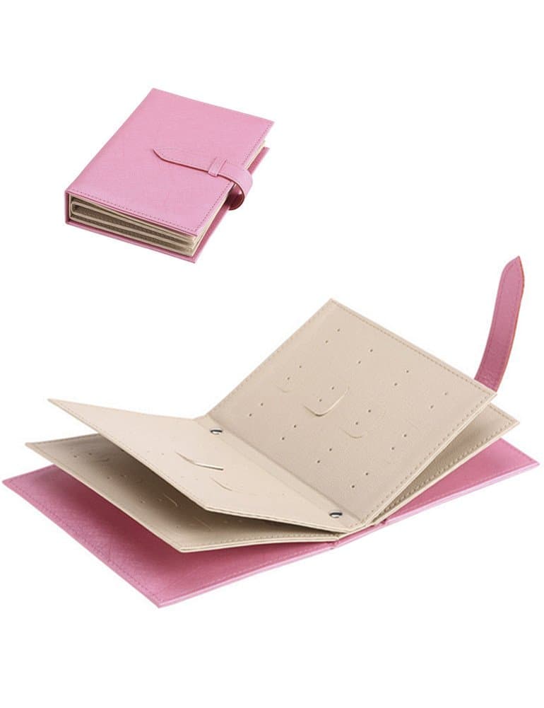 ZoiuytrgPretty Earring Holder Case Book Shape Earrings Ear Stud Jewelry Storage Box Organizer, Capable for 42 Pairs of Earrings Pink