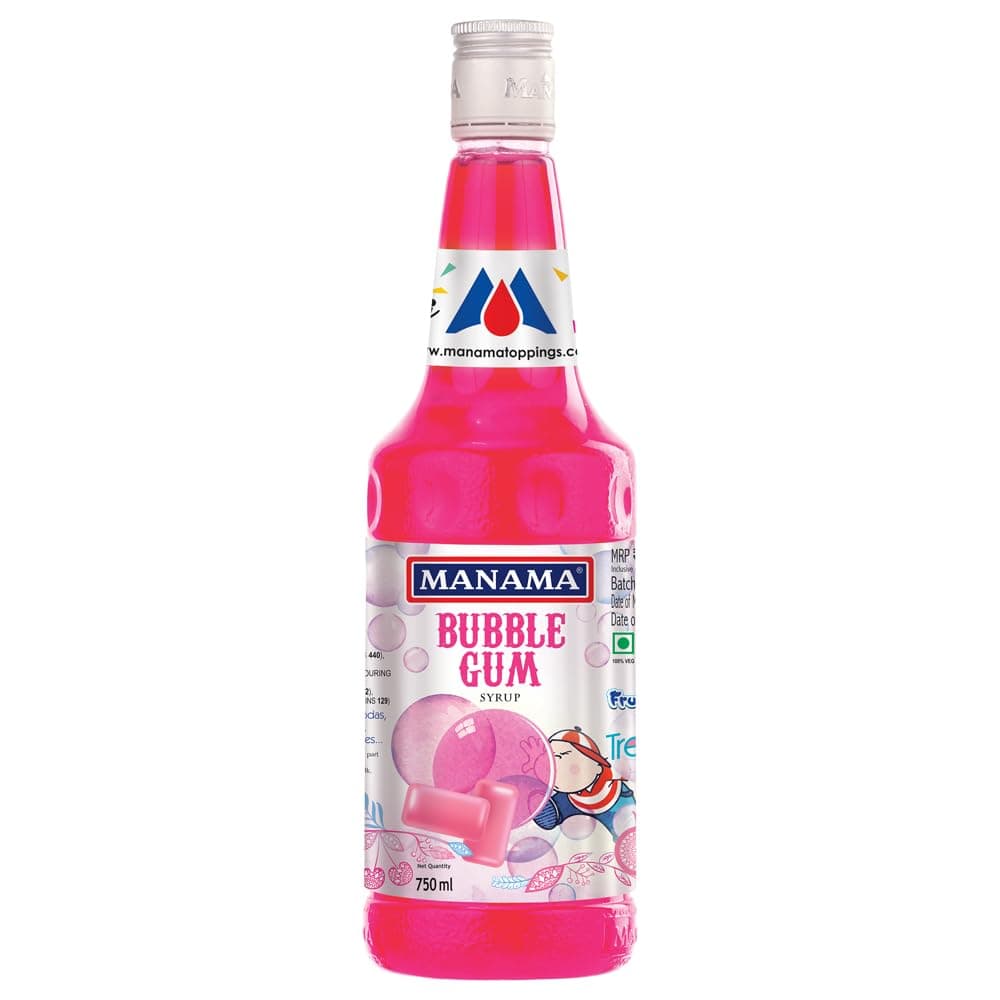 Manama Bubble Gum Syrup | Mixer for Mocktails, Cocktails, Drinks, Juices, Beverages | Non Alcoholic Mix 750ML Bottle