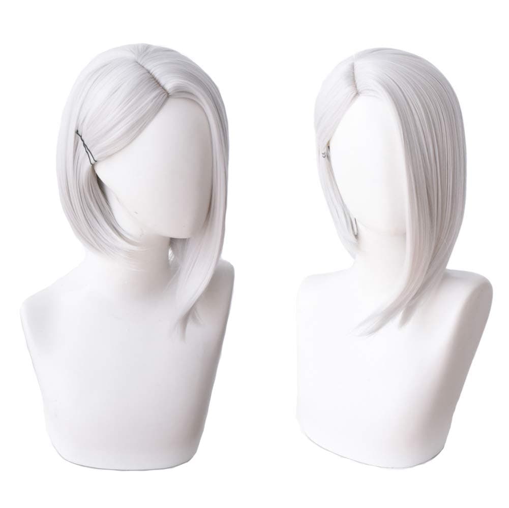 Women's Short Straight Silver White Cosplay Wig for Halloween and Game