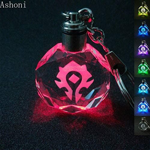 World of Warcraft Keychain K9 Crystal Pendant Key chain Laser Engraved Flash Color Changing Led Light Chain Keyring Kids Gift