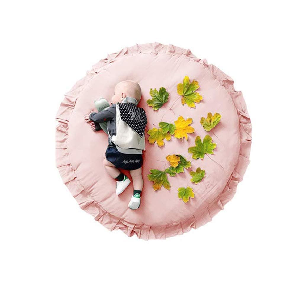 Dreamsoule Round Kids Rugs, Round Lace Soft Baby Floor Play Mat Area Rug for Boys and Girls Bedroom and Playroom Home Decor Carpet, Large Nursery Mat Diameter 100cm/39.4Inch (Pink)