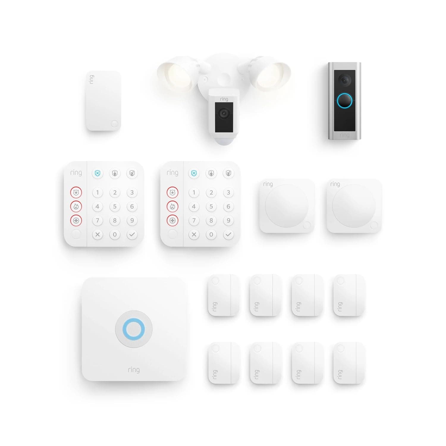 Ring Alarm 14-Piece Kit with Ring Wired Doorbell Pro and Ring Floodlight Cam Wired Plus