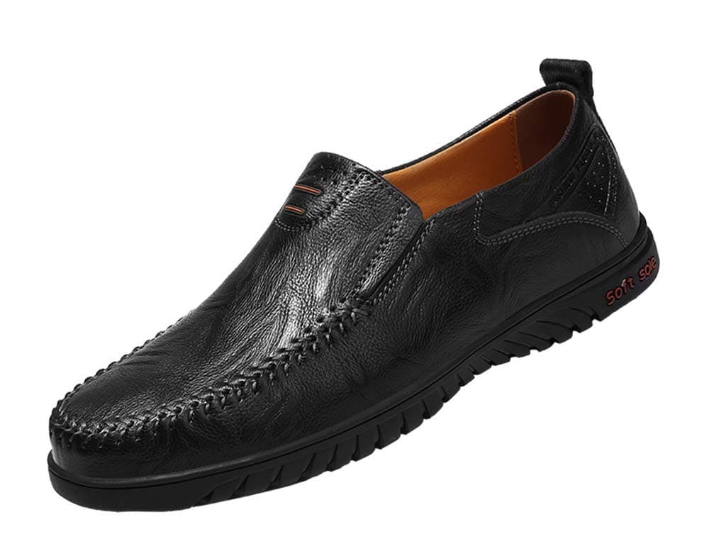 Sanyge Men's Leather Shoes Slip on Casual Loafers Driving Moccasin Shoes(Sanyge1858Black42)