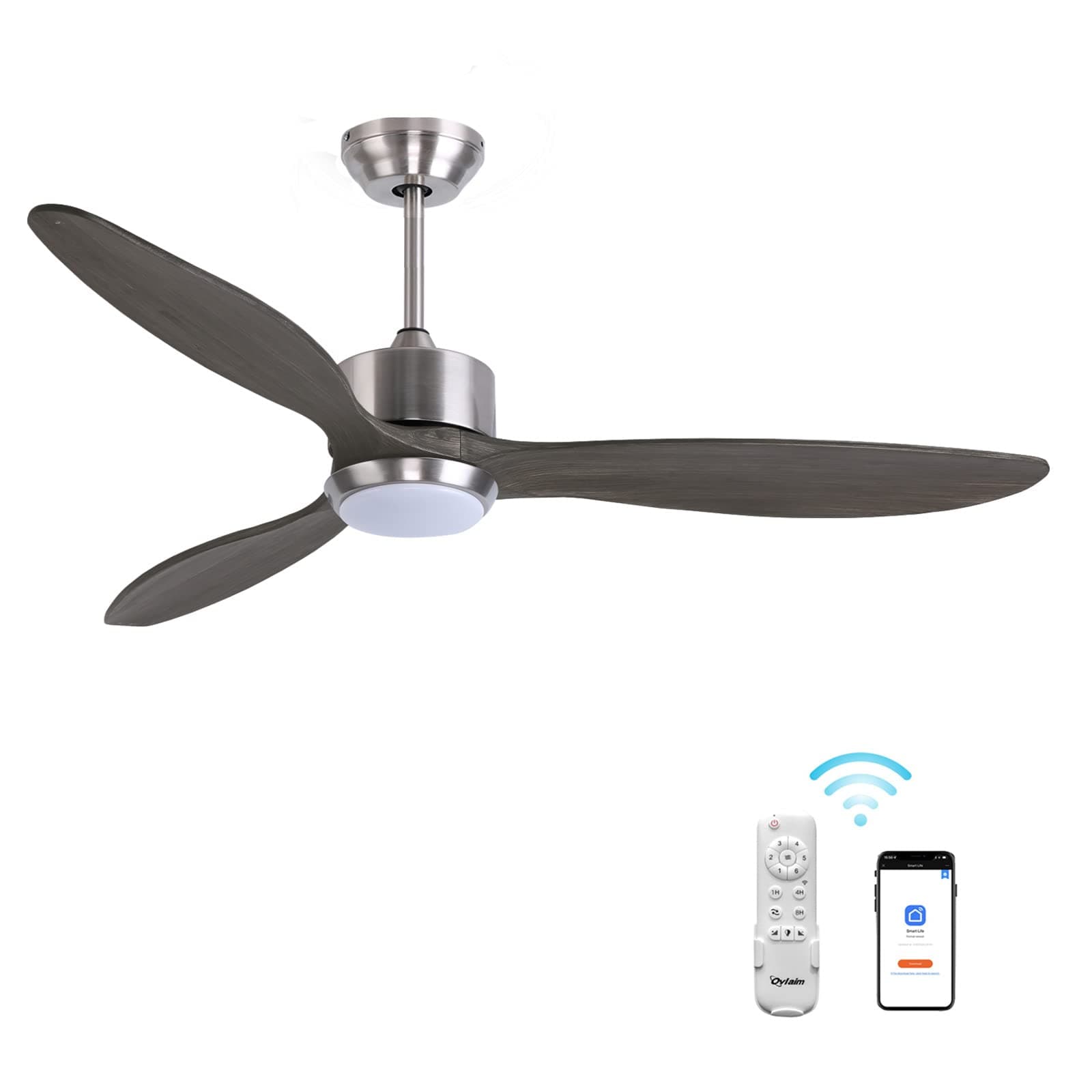 DC Motor Ceiling Fan with Light and Remote Control 3 Colors Change, Gray