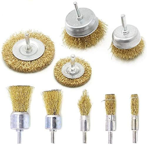 9Pcs Brass Coated Wire Brush Wheel & Cup Brush Set with 1/4-Inch Shank,Coated Wire Drill Brush Set Perfect for Removal of Rust/Corrosion/Paint - Reduced Wire Breakage and Longer Life
