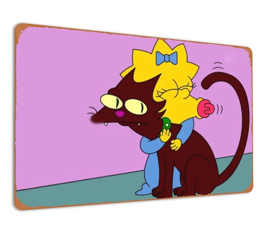 Vintage The Simpsons Metal Plaque Poster Maggie Simpson Hugs Her Pet Dog Retro Metal Tin Sign Plaque Wall Decor Gift For Bathroom Restaurant Farm Bedroom Cafe School 12x16 Inch