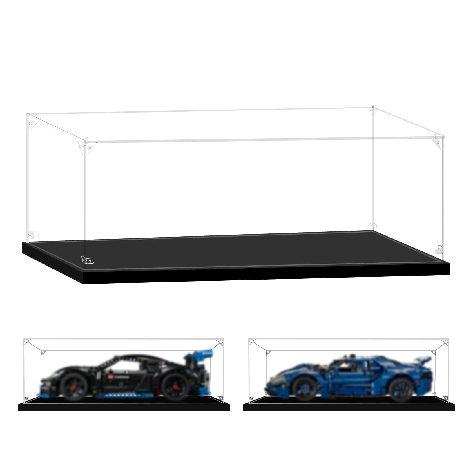 Display Case for Lego 42154 Ford GT, 42210 Nissan Skyline GT-R (R34), 42214 Lamborghini Revuelto or 42176 Porsche GT4 e-Performance, 16.53x9.44x5.9inches (42x24x15cm)