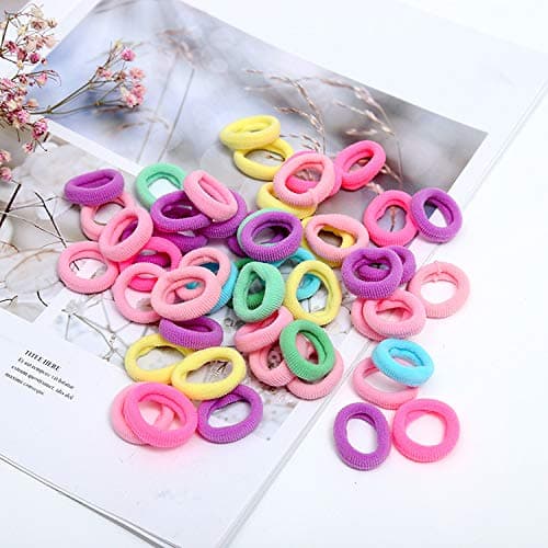 100 Pieces Cotton Hair Ties Mini Seamless Soft Elastic Hair Bands Ponytail Holder Hair Accessories for Toddlers Baby Girls Kids Multicolored 2cm in Diameter