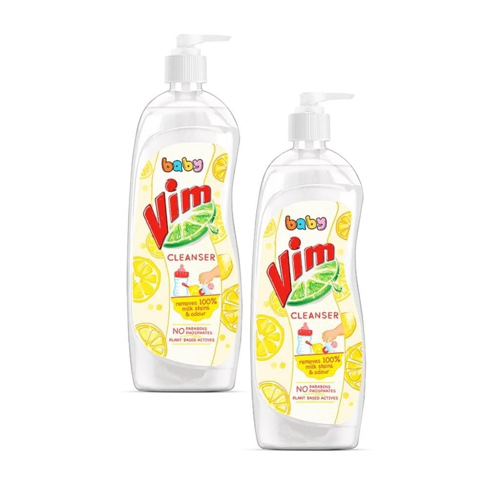 Vim Baby Dishwash Liquid, Removes 100 Milk Stains and Odours, Plant-Based actives, Paraben and Phosphate free, Safe for Child-Utensils, 500ml (Pack of 2)