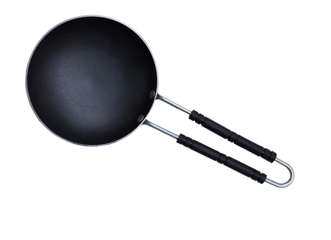 Iron Tadka Pan/Fry Pan/thalipu karandi with Wire Handle (Black, 6 inch, 15cm, Thickness 750g)
