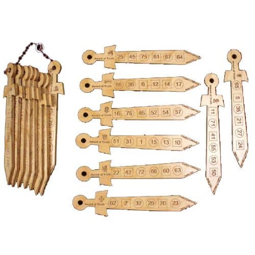 Swords of Truth - Math Magic Sword Trick - Astounding Math Trick with 8 Wooden Swords, Numbers and Shapes