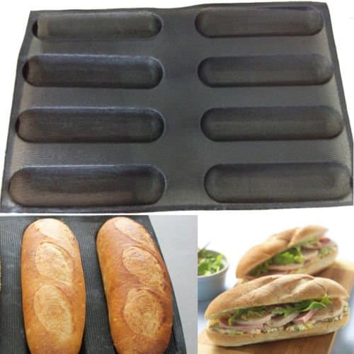 Loaf Pans Rectangle Non-stick for Baking Bread 10" Fiberglass Silicone French Bread Baking 8 Loave Mold Baguette Pan Tray Liner 40cm x 60cm 1 Pcs