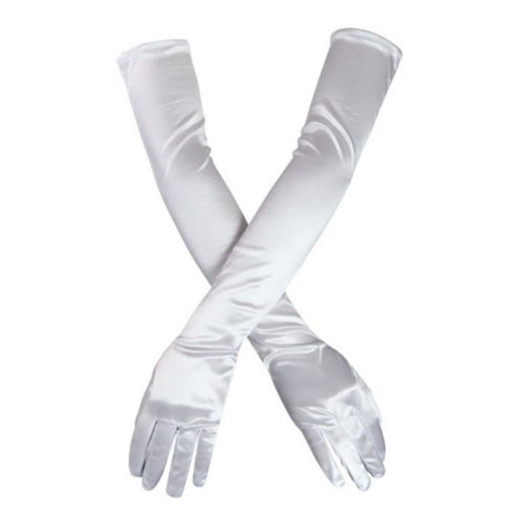 Women's Evening Party Mittens 21" Long Black/White Satin Finger Gloves