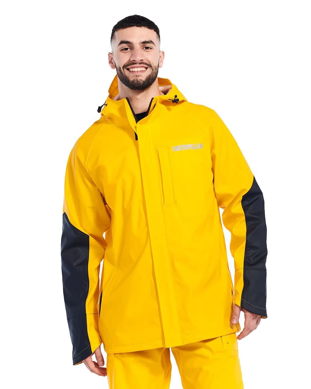 Men Longshore Waterproof Rain Jackets Featuring Welded Seams, Reinforced Forearms, and Zip Hand Pockets