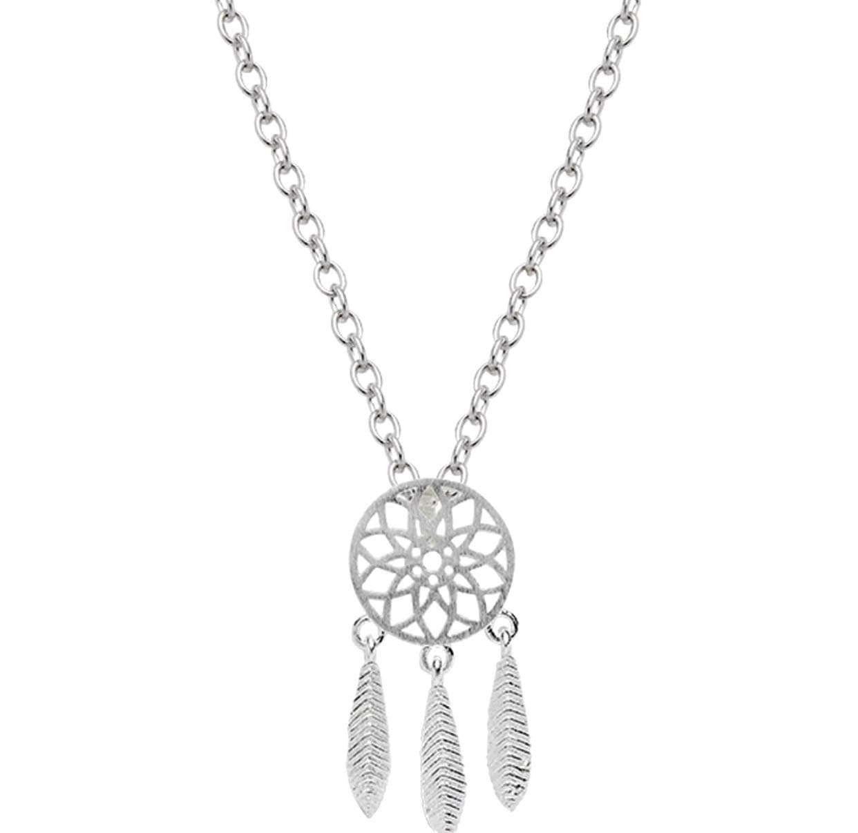 Iszie 925 Sterling Silver Sweet Dreamcatcher Feather Charm Pendent Girls Ladies Fashion Necklace