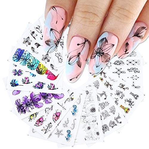 Nail Art Decals Nail Stickers for Women Watercolor Ink Painting Flower Butterfly 3D Nail Art Supplies/Accessories Water Transfer DIY Manicure Decoration