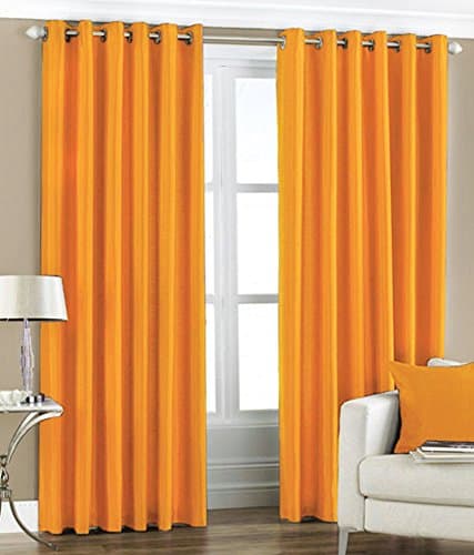 Bright Orange pair of Eyelet TAFFETA Curtains 55" X 90" DROP