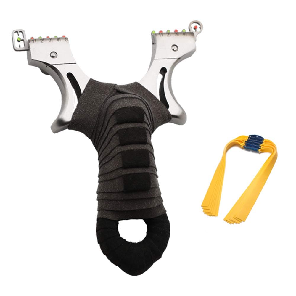 Flat Band Slingshot Catapult with Adjustable Aiming Points 304 Stainless Steel Accurate Shooting for Small Animals Fishing Hunting Target Outdoor Games with 6 Pcs Rubber Bands (Grey)