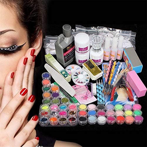 suonabeier Professional Acrylic Powder Liquid Brush Glitter Clipper Primer File Nail Art Tips Set Kit Nail Art Decoration Tools