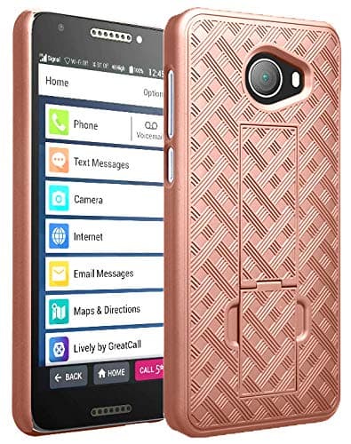 Case for Jitterbug Smart2, Nakedcellphone [Rose Gold Pink] Slim Ribbed Rubberized Hard Shell Cover [with Kickstand] for GreatCall Jitterbug Smart2 Phone (5049SJBS2, Smart-2)