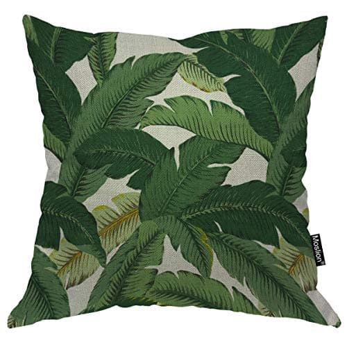 Throw Pillow Cover Banana Leaves 18x18 Inch Fashion Fresh Nature Tropical Tree Green Square Pillow Case Cushion Cover for Father's Day Home Car Decorative Cotton Linen